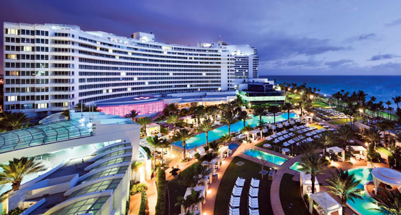 Oceanfront Fontainebleau Hotel at Night